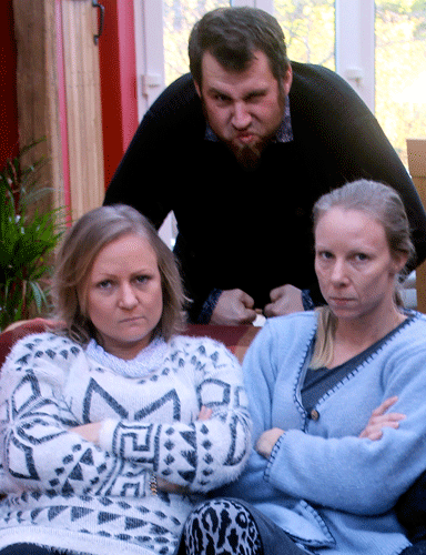 Bride, Groom and Chief Bridesmaid scowling